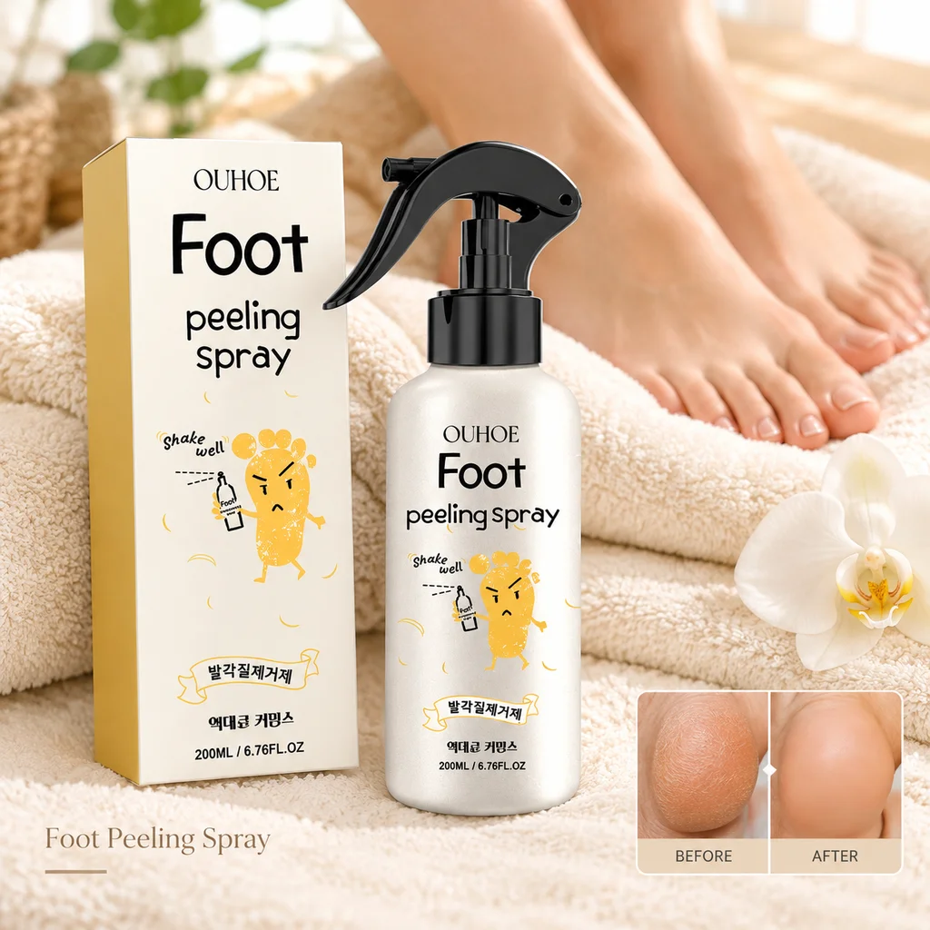 Foot Peeling Spray Exfoliating Spray Sweet Orange Peel Oil Hyaluronic Acid Softens Rough Dry Skin Smooth Soft Feet 200ml Spray