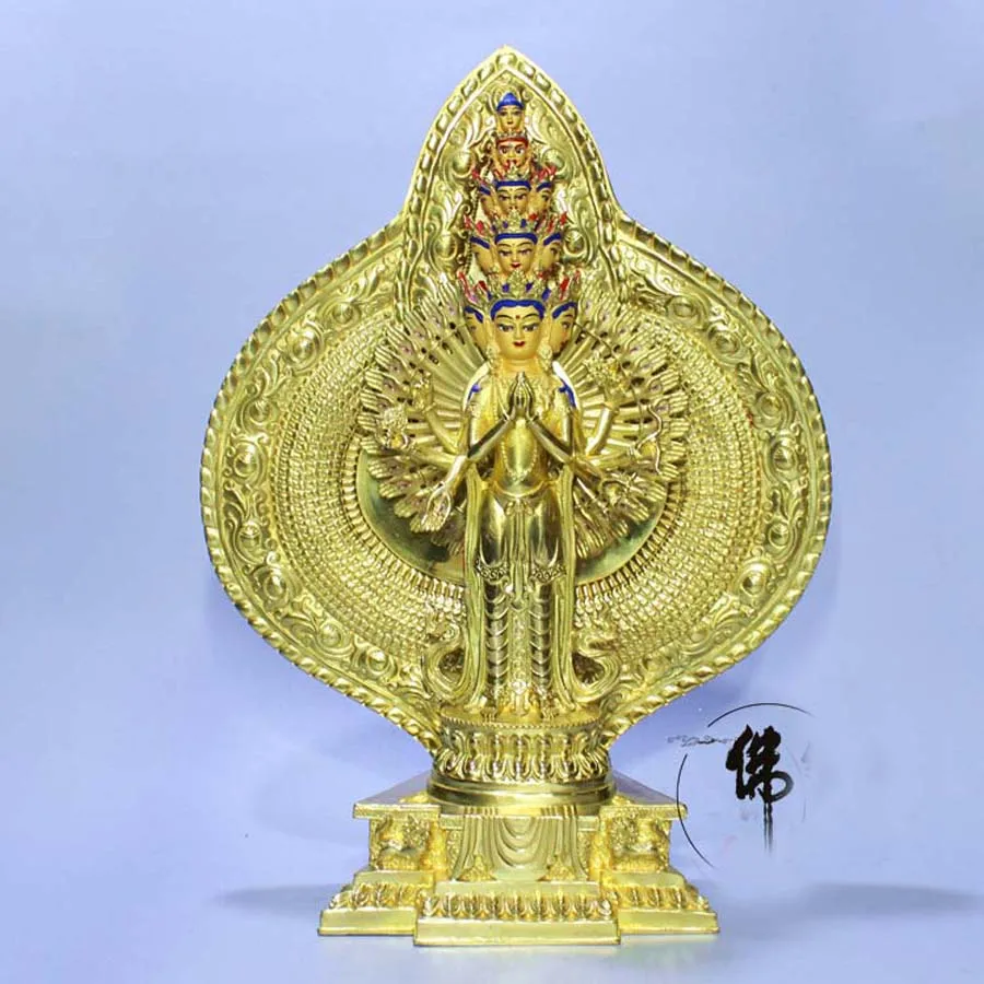 Large High grade HOME family efficacious Nepal Buddhism Gilding Thousands Hands Guanyin Buddha copper statue