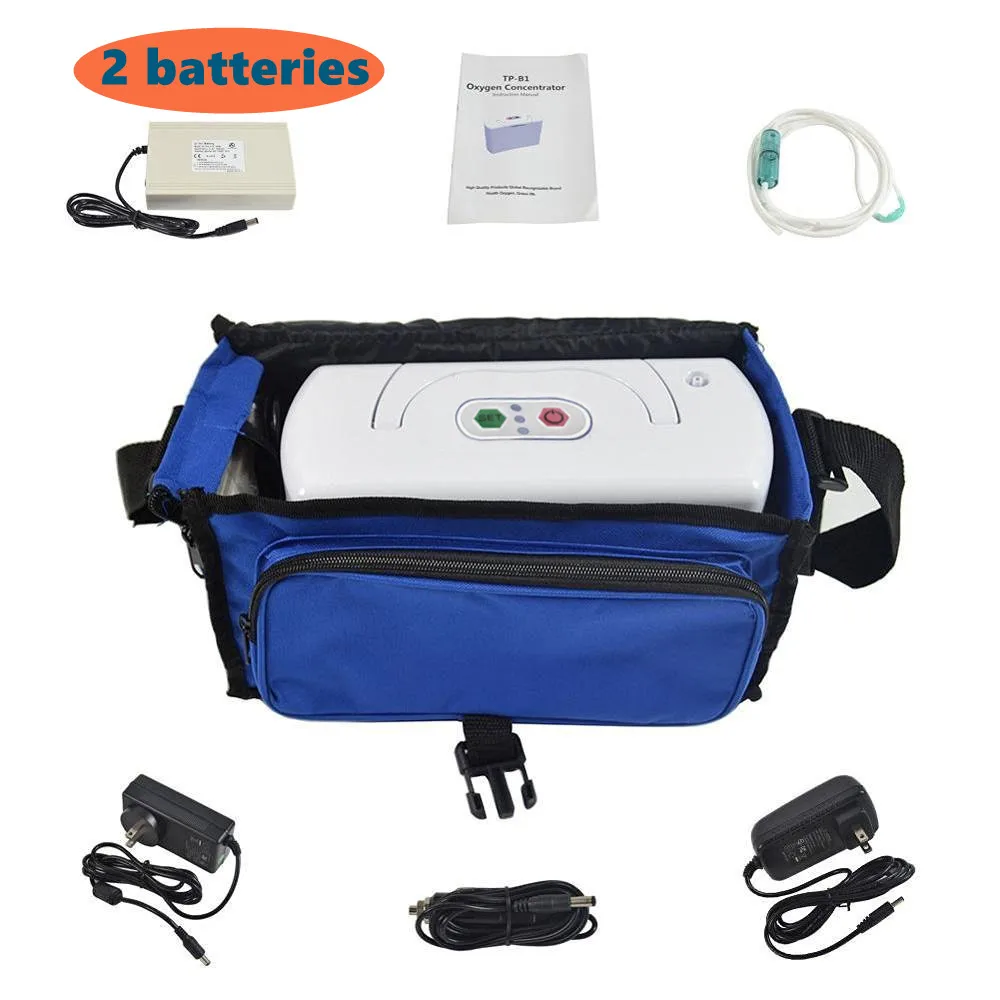 

2 Battery Portable Oxygen Concentrator Household Small Battery Oxygen Bar O2 Inhaler Machine Car Charger 24 Continuously