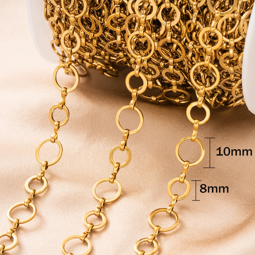 1 Meter goldene Edelstahlkette, 8-10 mm, Kreisglieder, schwere, klobige Punk-Halskette für DIY-Halsketten, Armbänder, Schmuckherstellung. – Detail 2