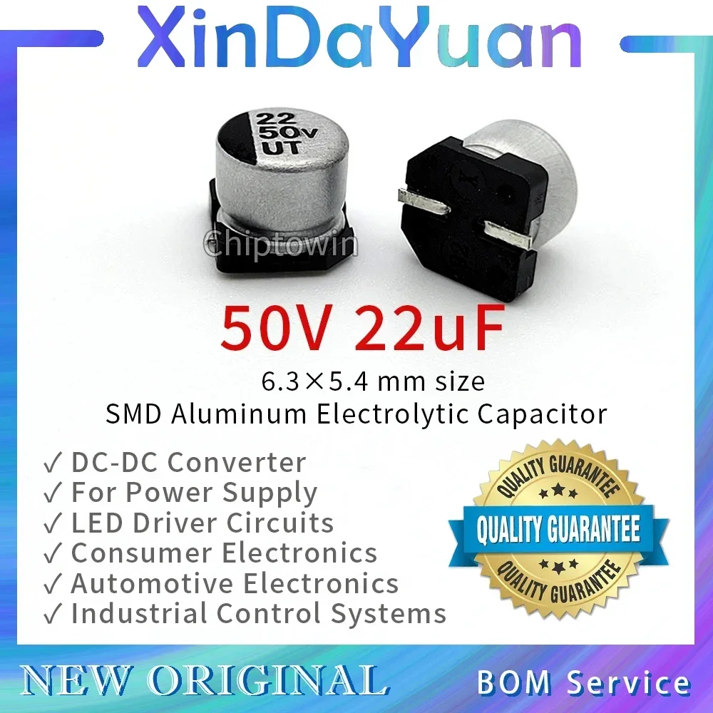 50 Stück 50 V 22 uF 6,3 × 5,4 mm SMD-Aluminium-Elektrolytkondensator mit niedrigem ESR