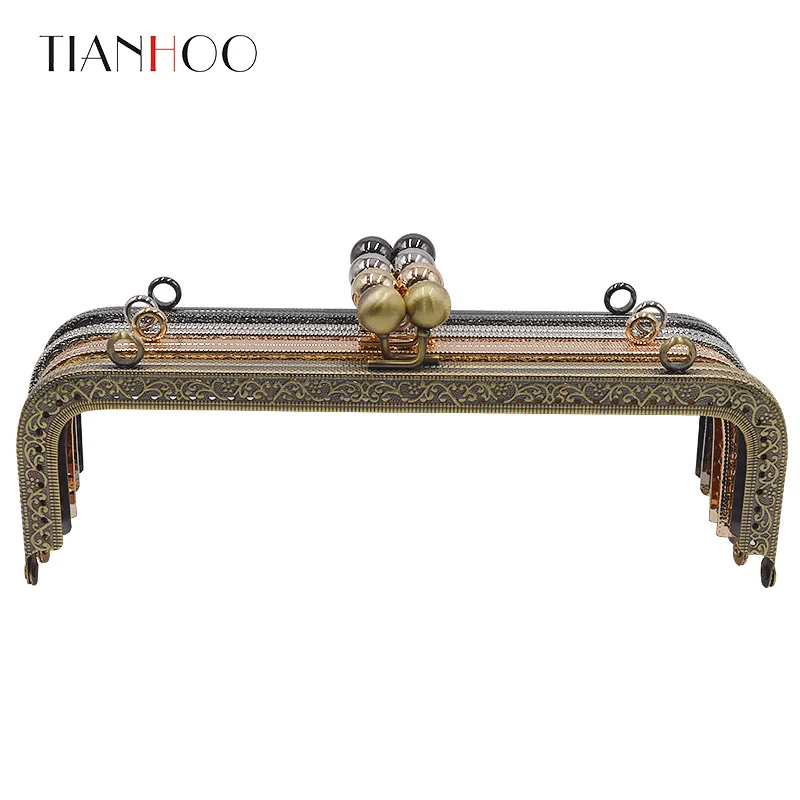 20cm Square Metal Purse Frame Handle for Clutch Bag Accessories Making Kiss Clasp Lock Antique Bronze Tone Hardware