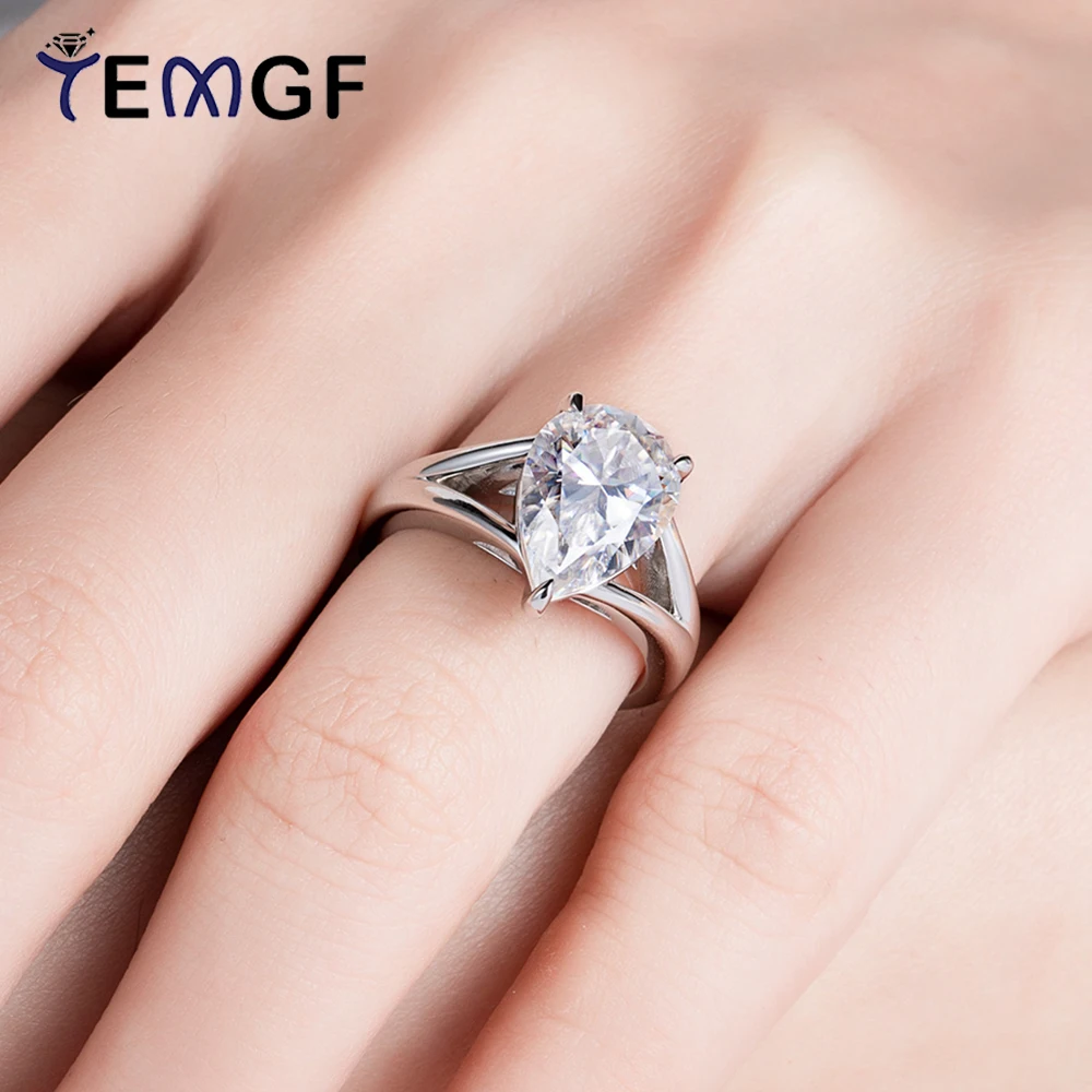 

TEMGF Luxury 5CT Pear Cut Wedding Ring for Bride S925 Sterling Silver Y Shape Design Ring Women's Shiny Fine Jewelry Certified