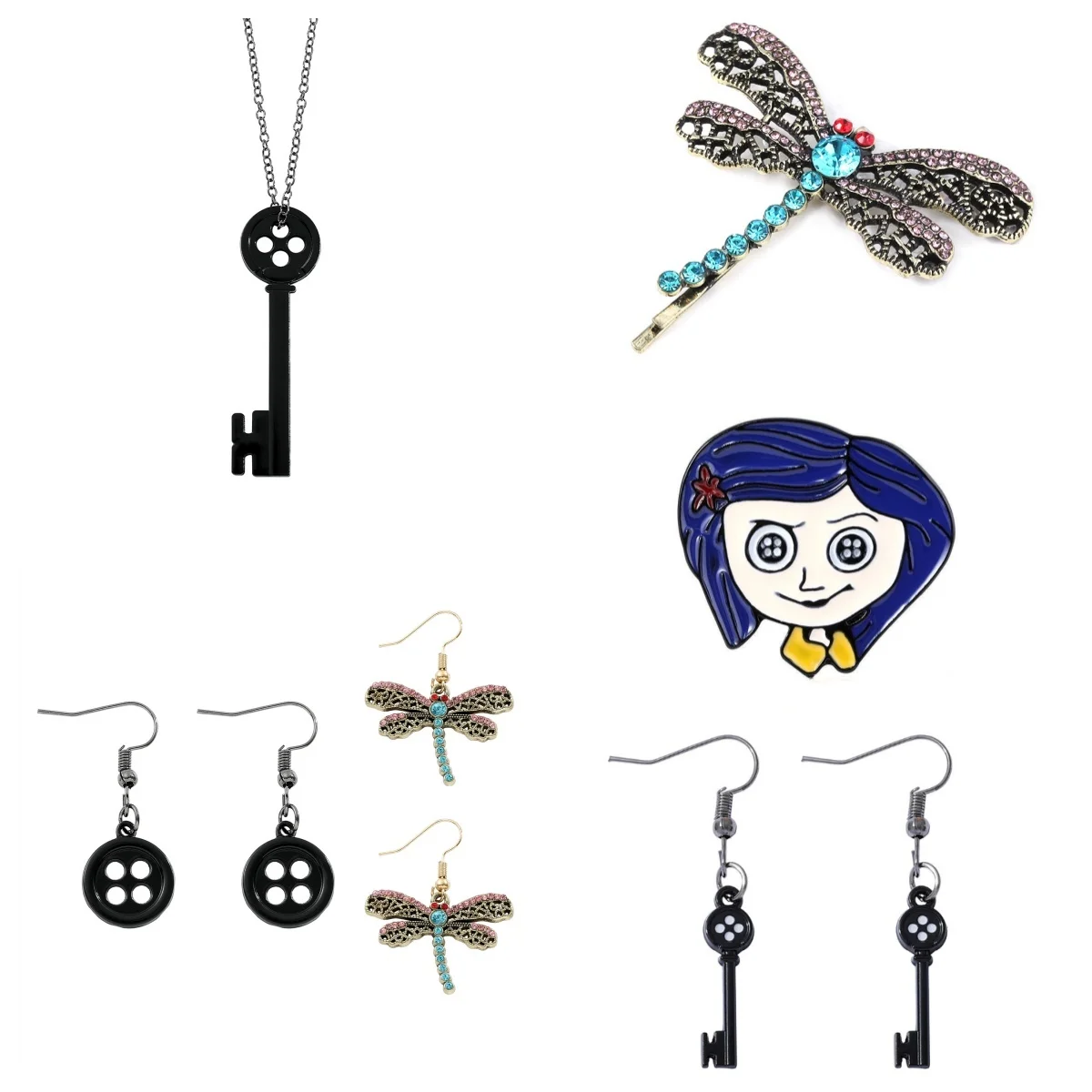 코랄라인 브로치 블랙 키 키체인 잠자리 머리핀 할로윈 크리스마스 파티 코스프레 액세서리 주얼리