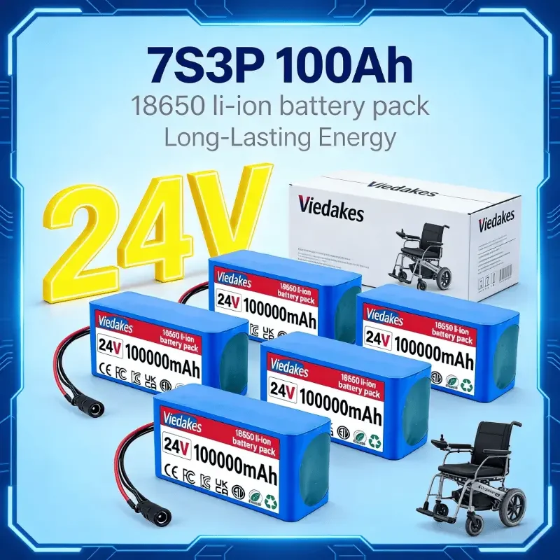 

VIEDAKES 24V 18650 100Ah Battery 배터리팩 7S3P With Charger Customizable Interface For Outdoor Use Rechargeable Li-ion