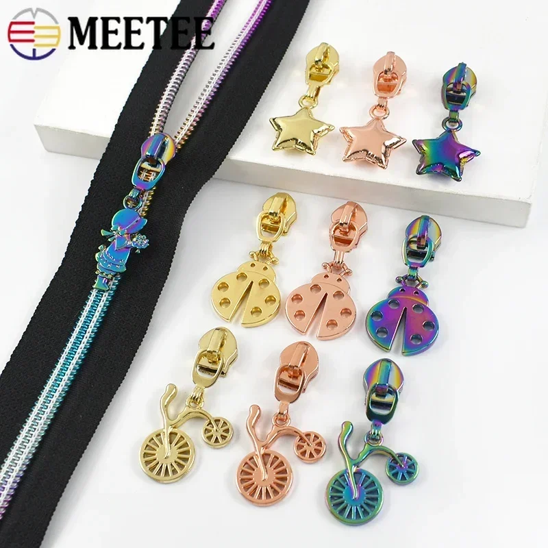 5/10Pcs 5# Meetee Nylon Zipper Sliders Purse Pockets Zips Puller Heads Zippers Closures Repair Kits Garment Sewing Accessories