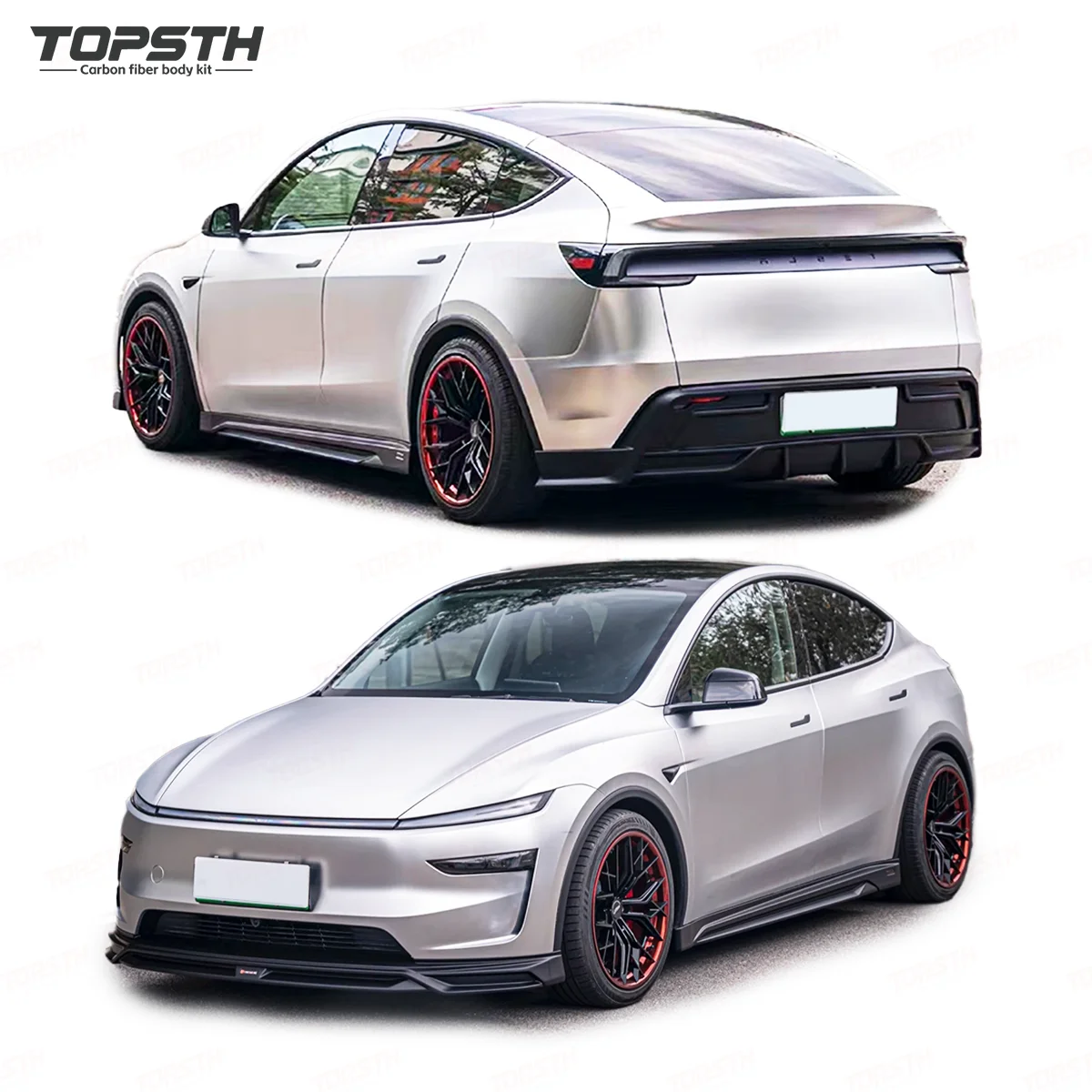 

For Tesla Model Y 2025 + Juniper Rear Diffuser Side Skirt Front Lip Upgrade Topsy ABS Sport Body Kit