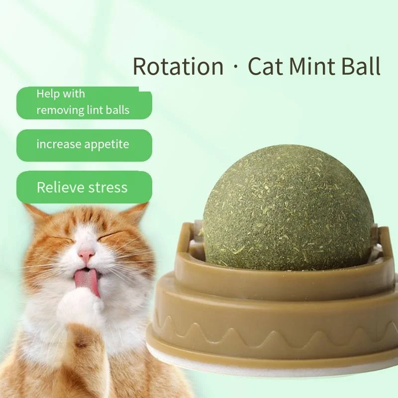 

1-2PC Cat Wall Stick-on Ball Toy Molar Teeth Catnip Snack Ball Removes Hair Balls Promote Digestion with Dust Cover Pet Products