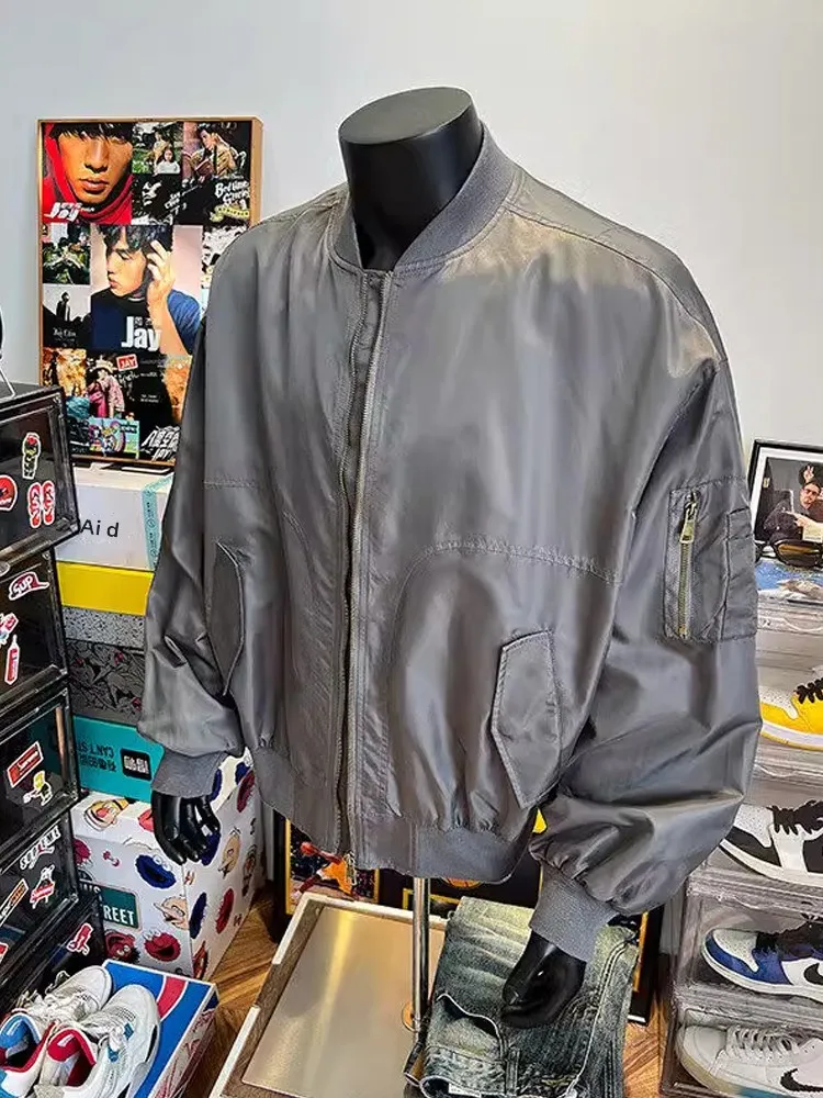 

American Retro Bomber Pilot Jaet Men's Loose ort Sle Baseball Game Outerwear Autumn Winter Cleanfit Polyester Fiber