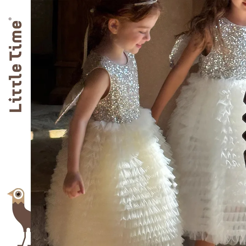Girls' Sequin Dress New White Child Ceremony Birthday Party Princess Sequin Evening Tutu Dress for Little Girls Pageant Dresses