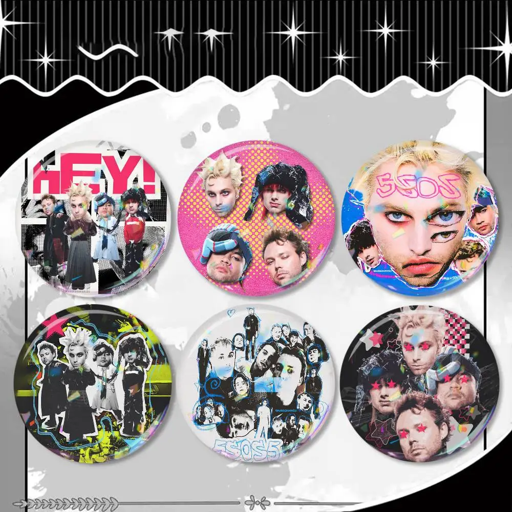 5 S-Seconds of Summers 5-SOS Laser Badge Creative Pins Brooch for Bag Clothes Hat Decor Gifts Fans Collect