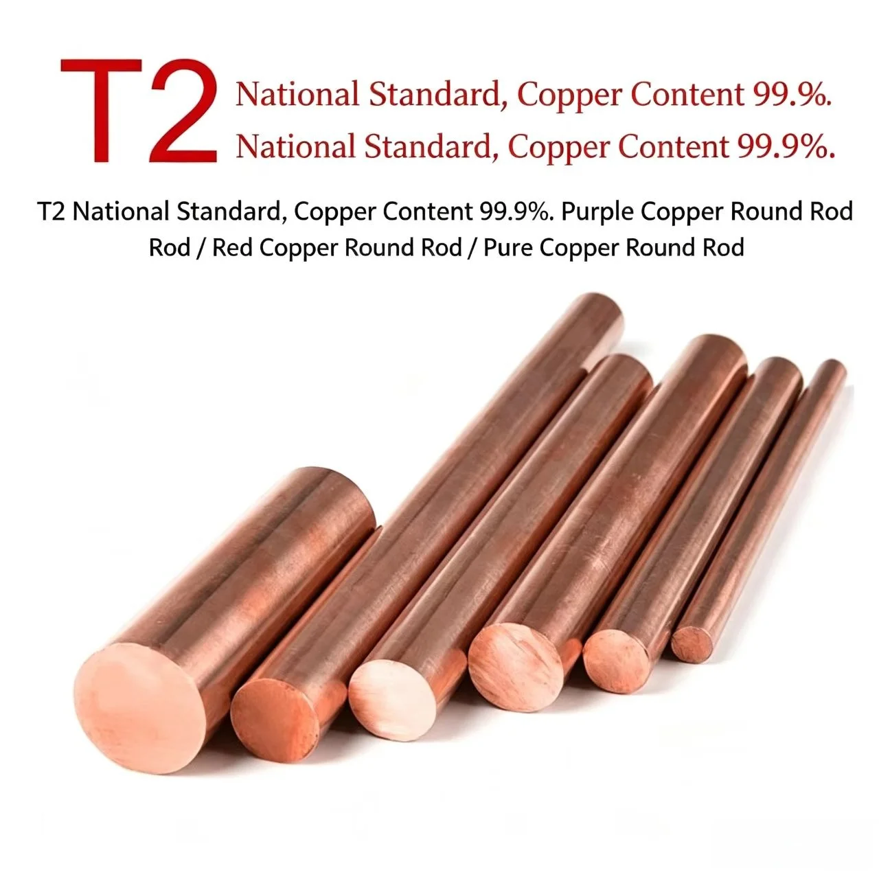 T2 Pure Copper Rod, 99.9% High Purity Red Copper Bar, Oxygen-Free Round Bar for Conductive, Heat Dissipation & Custom Mac