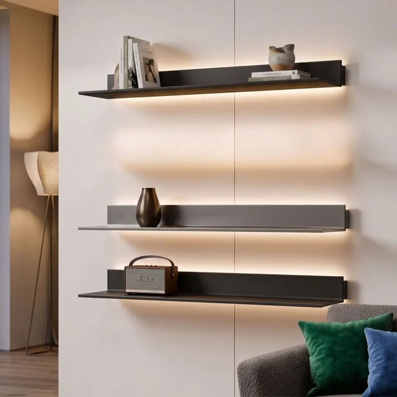 Floating Wall Shelf Luminous Shelves Multifunctional Aluminum Alloy Organizer Rack Aesthetic One Word Storage Racks Furniture