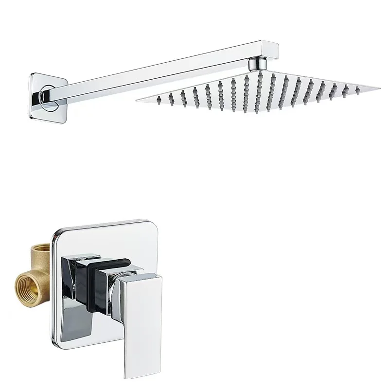 

A Concealed Shower Faucet Set with a Dark Electroplated End, Featuring an Embedded Shower Tap, a Wall-Mounted Mixing Valve,