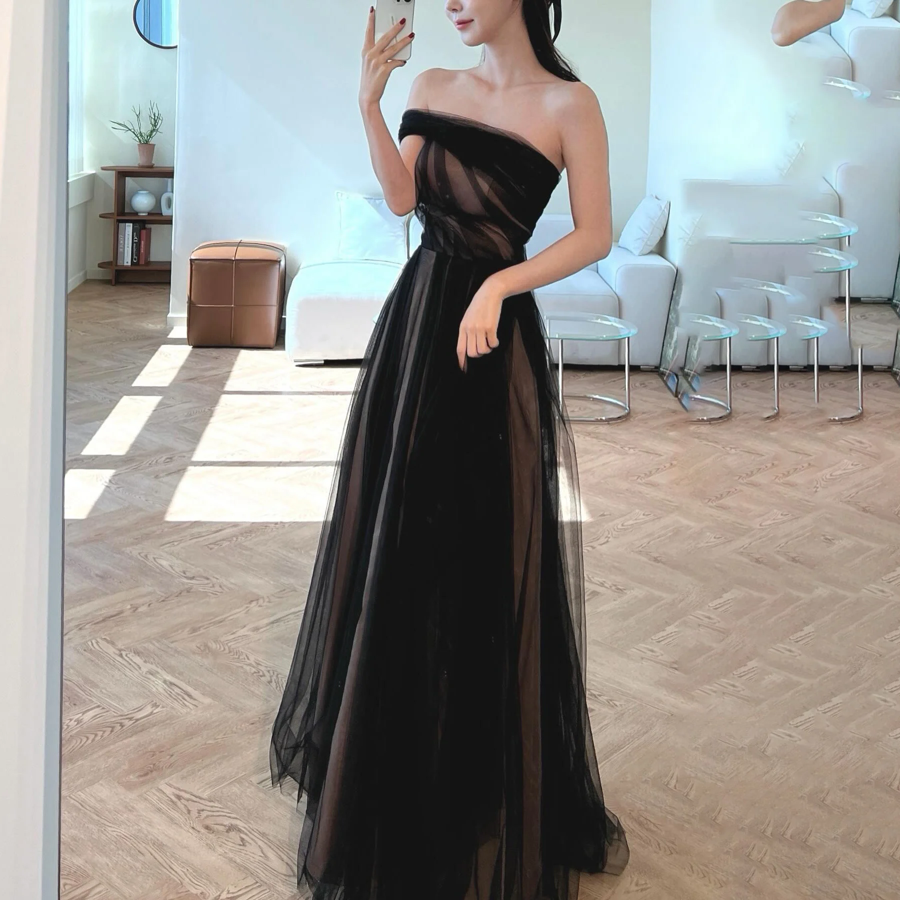 

Customized Strapless Korea Garden Evening Dress Simple Sleeveless Formal 프롬드레스 Floor Length Elegant Prom Grown Party Women Bride