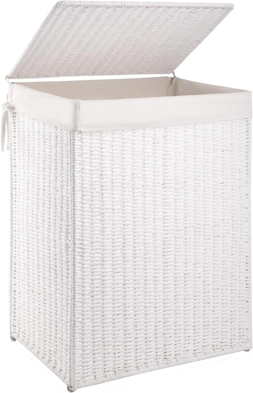 

90L Large Wicker Laundry Hamper with Lid, Handwoven Paper Rope, Metal Frame, Washable Liner, White