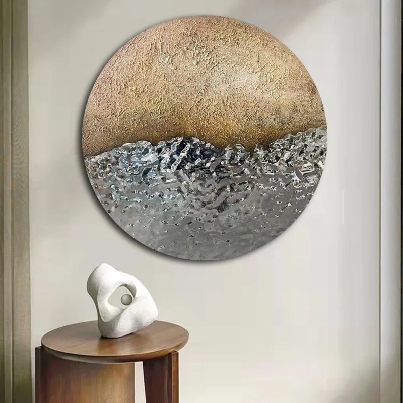 Modern simple sofa background wall 3D three-dimensional decorative painting, wall decoration wrought iron round entrance