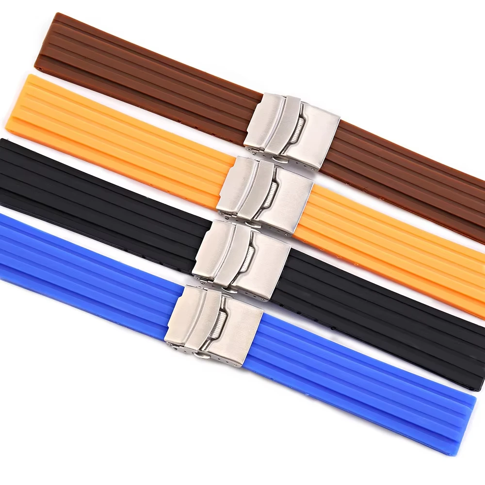 Cinturino per orologio da polso in gomma morbida 18 20 22mm 24mm Fibbia deployante Modello di pneumatico Accessori per cinturino in silicone con interfaccia piatta universale