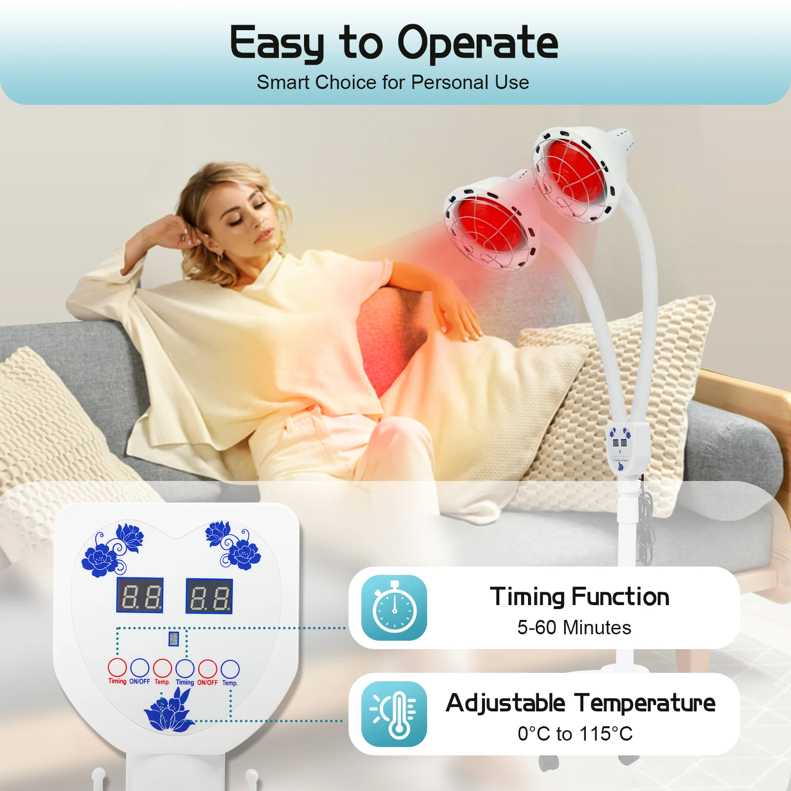 2-head Infrared Red Heat Light Therapy Lamp Pain Relief Floor Stand 275W IR Infrared Beauty Therapy Bulb Lamp