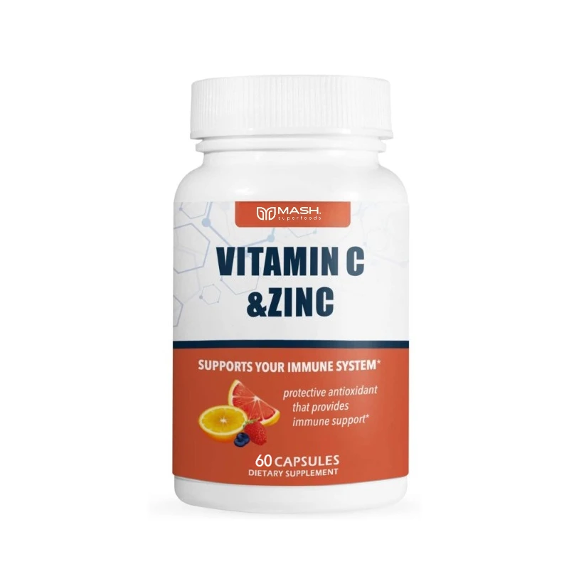 Organic Vitamin C 1000 Mg and Zinc 20 Mg Capsules Support Skin, Immune Health, Antioxidant Supplement - 60 Vegetable Capsules