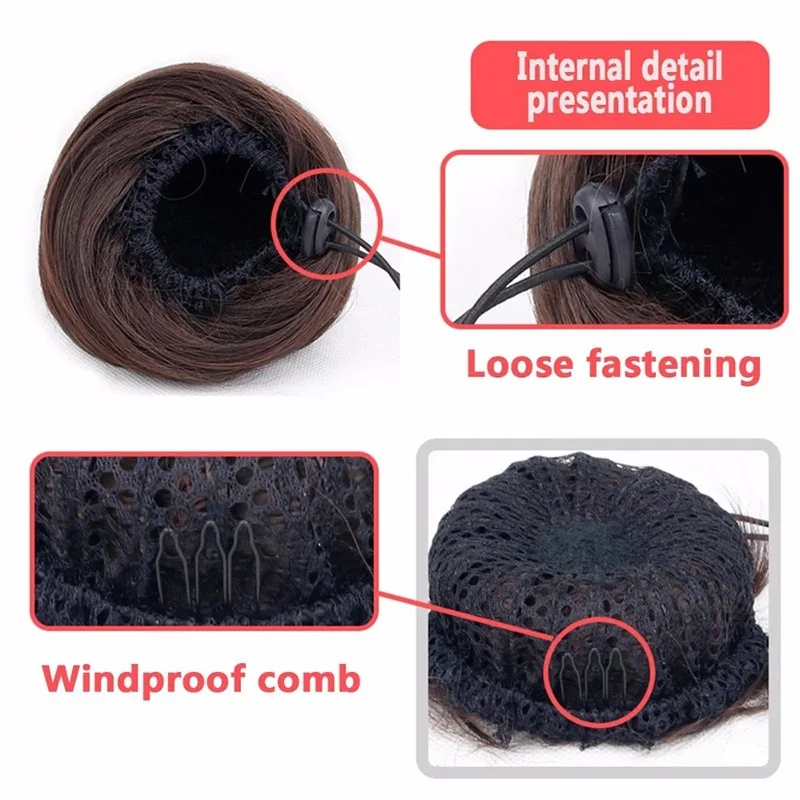 Imagen 6: Extensiones de cabello de moño de melange negro, moño de ballet con cordón, piezas de cabello, peluca sintética para mujer, bollos de pelo de donuts