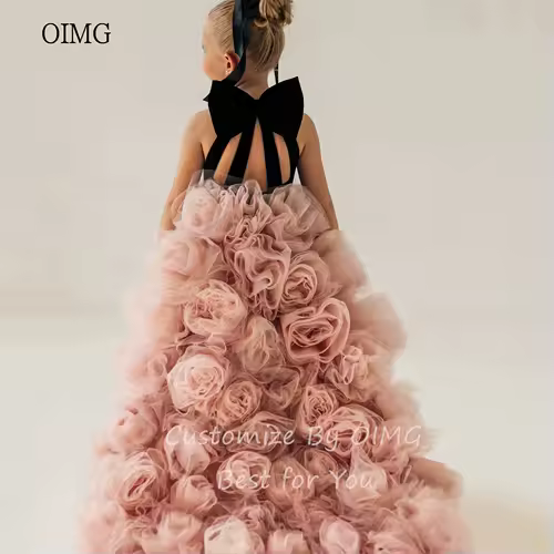 OIMG Luxury Ball Flower Girl Dresses High Neck Gown Wedding Party Dress Flowers Floor Length Princess Birthday Dress Customized - Image 2