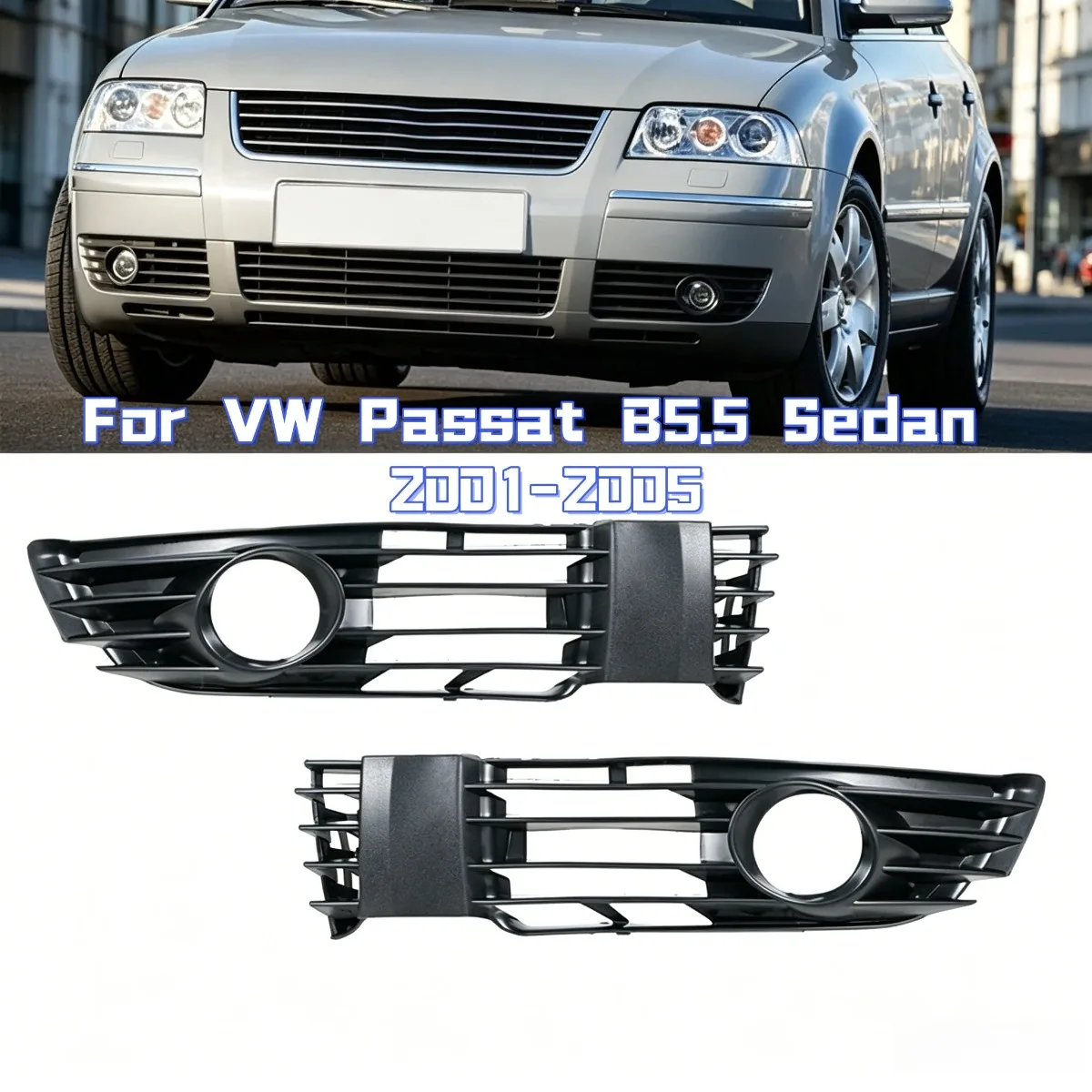 2Pcs Black For VW Passat B5.5 Sedan 2001-2005 Front Bumper Fog Lamp Light Grilles Cover 3B0853665L 3B0853666L Auto Accessories