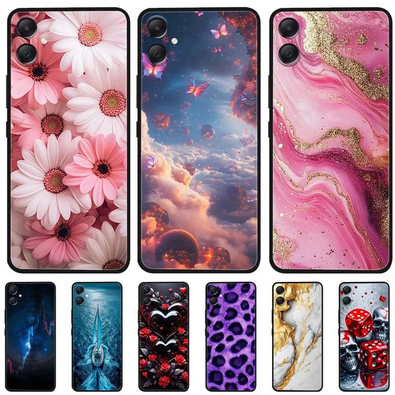 Для Samsung M06 F06 M16 5G Мягкая силиконовая задняя крышка с цветком для Samsung Galaxy M06 F06 F16 Защитная камера Fundas Capas Coques