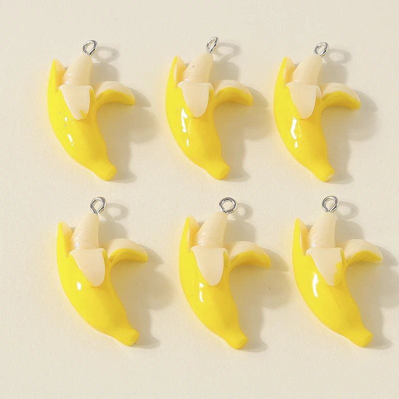 10 Stück niedliche, gemischte Anhänger in Form von Bananen und Orangen aus Harz, zum Basteln von Schmuck, Ohrringen, Halsketten, Armbändern und für DIY-Bastelarbeiten. – Detail 6