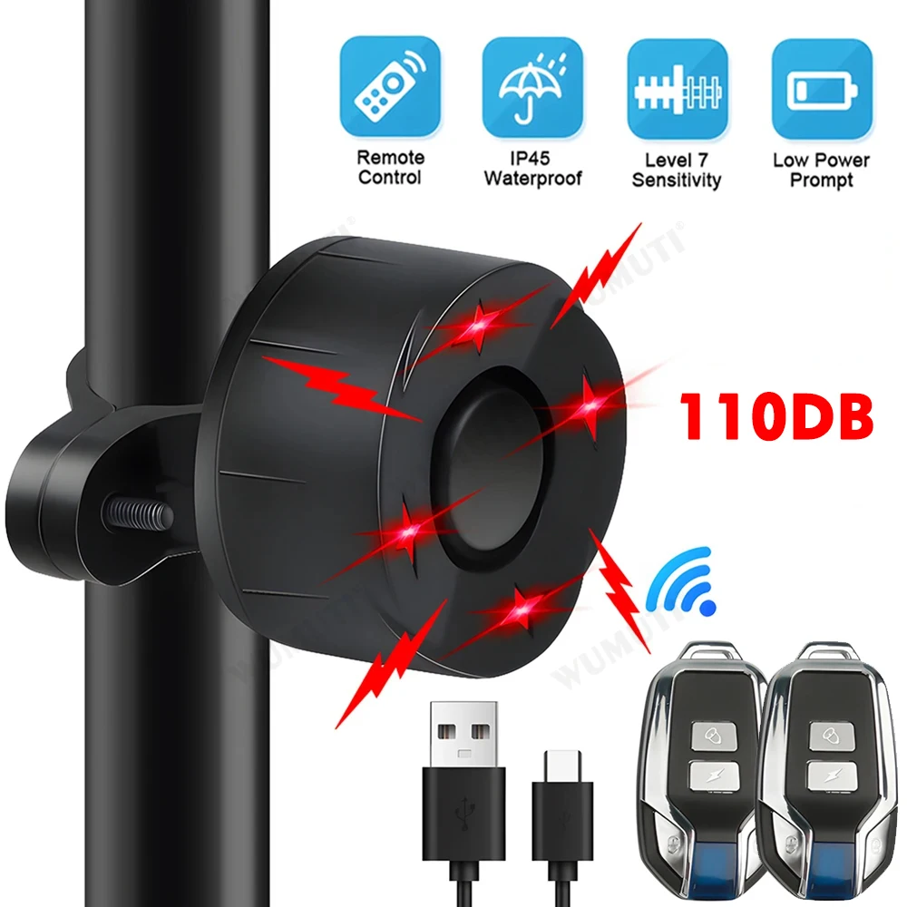 

Wireless Bike Vibration Alarm USB Charging Remote Control Burglar Motorcycle Bike Security Detector System Bicycle Alarm