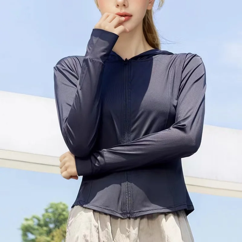 

Лето 2025 г., новая спортивная облегающая солнцезащитная одежда для похудения, йоги, солнцезащитная одежда с капюшоном, защита от ультрафиолета, ледяной шелк