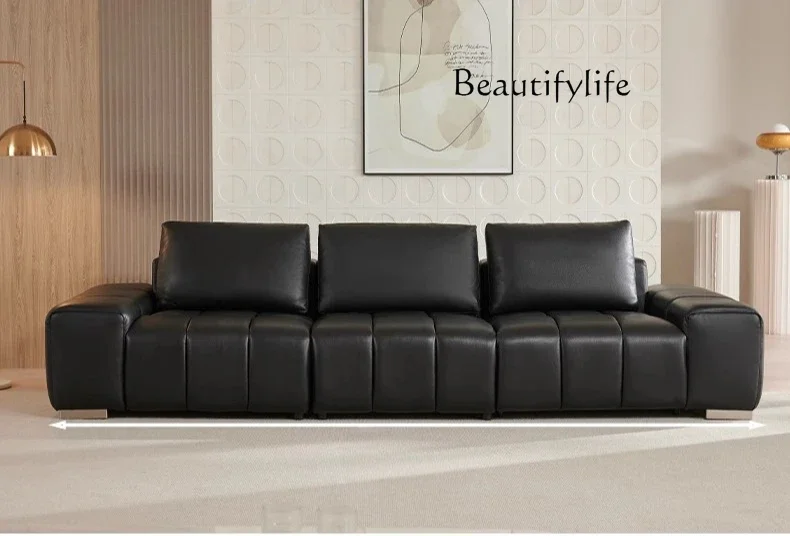 hh Modern simple sofa electric multi-functional first-layer leather sofa living room Italian simple big black cow