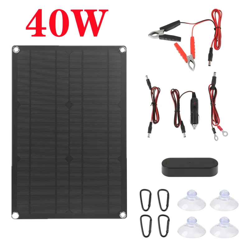 40W 12V Solar Panel Kit High Conversion Rate Portable Panel Charger High Output Efficiency for Outdoor Camping Agriculture