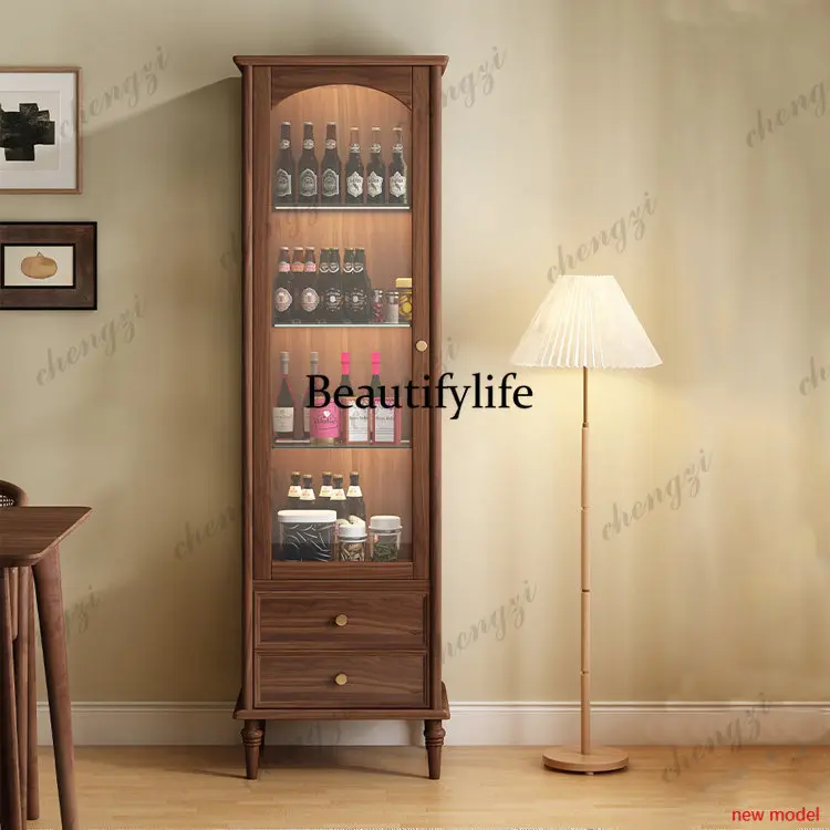 Asmt114New wine cabinet with lamp living room retro glass, solid wood sofa TV, side cabinet