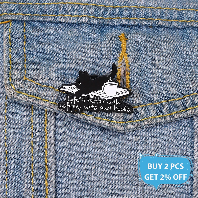 Black Cat Coffee Enamel Pins Cute Animal Wholesale Price Brooches Lapel Pins Badges Cartoon Jewelry Backpack Gifts For Friends