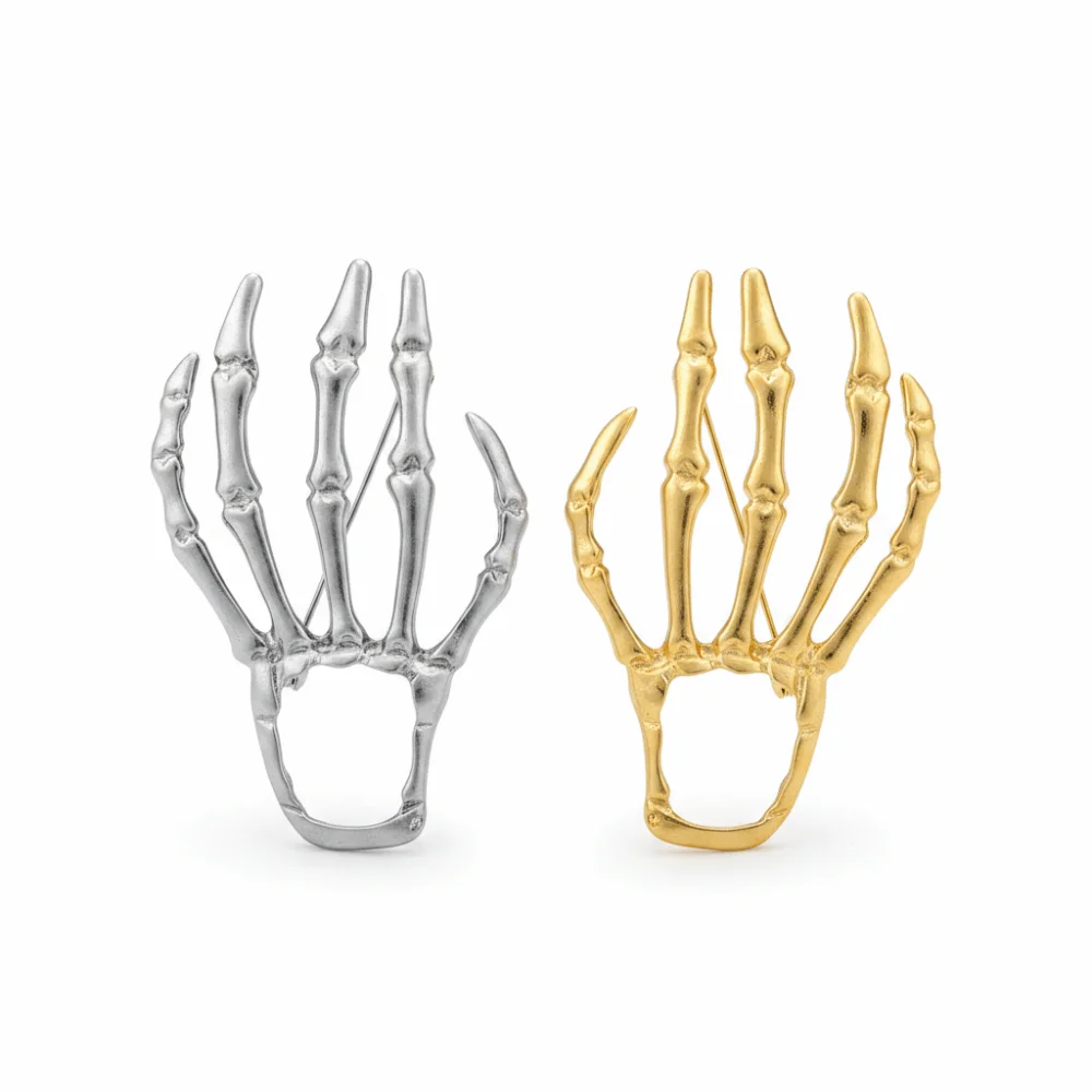 Silver Golden Skeleton Hand Brooch Hand Shape Eco Friendly Gothic Pins Dark Style Creative Design Skull Hand Breastpin
