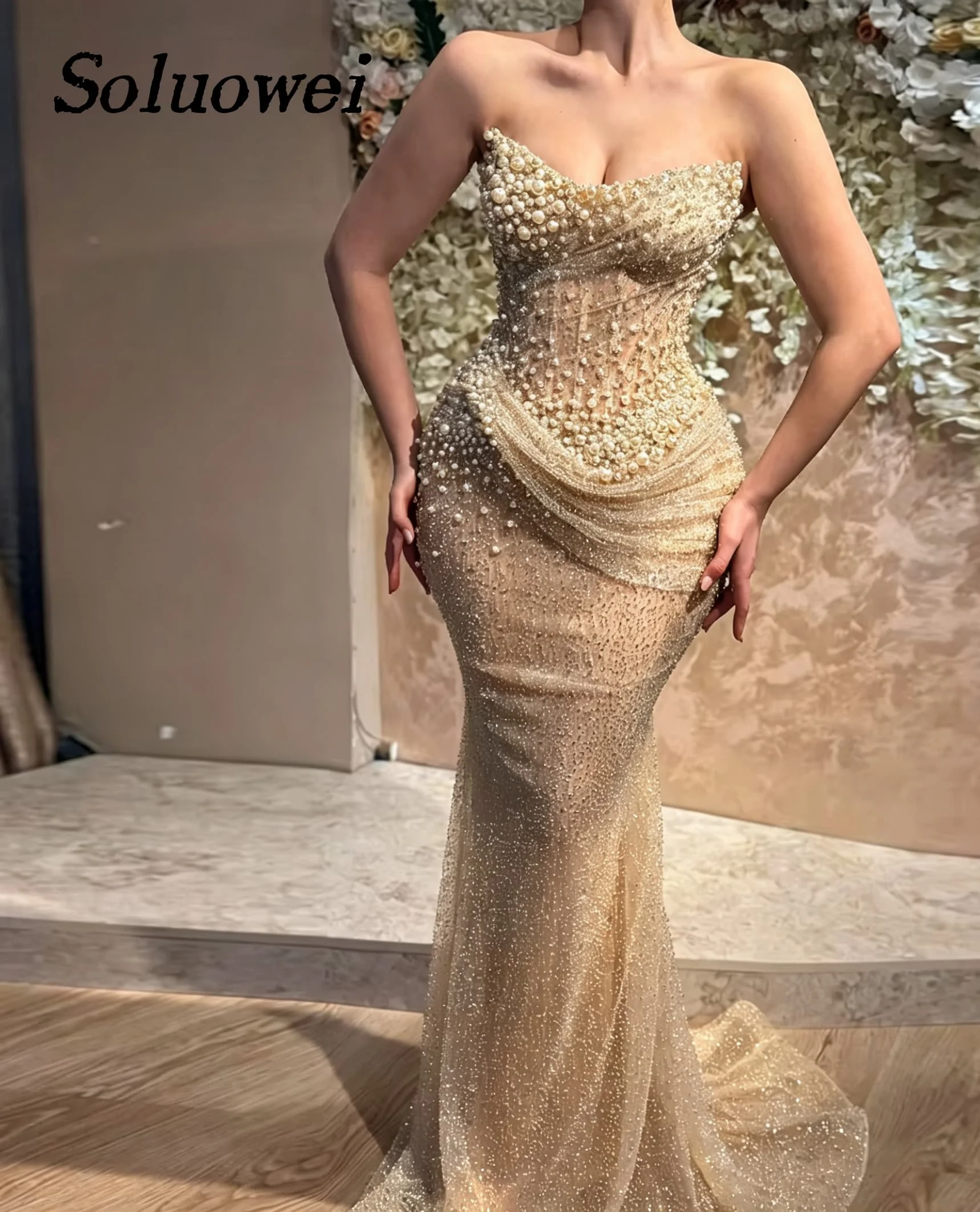 Bezaubernde Meerjungfrauen-Abschlussballkleider mit Pailletten, Perlen und Schnürung, Schleppe, elegantes Abendkleid, Vestido De Formatura, individuell anpassbar