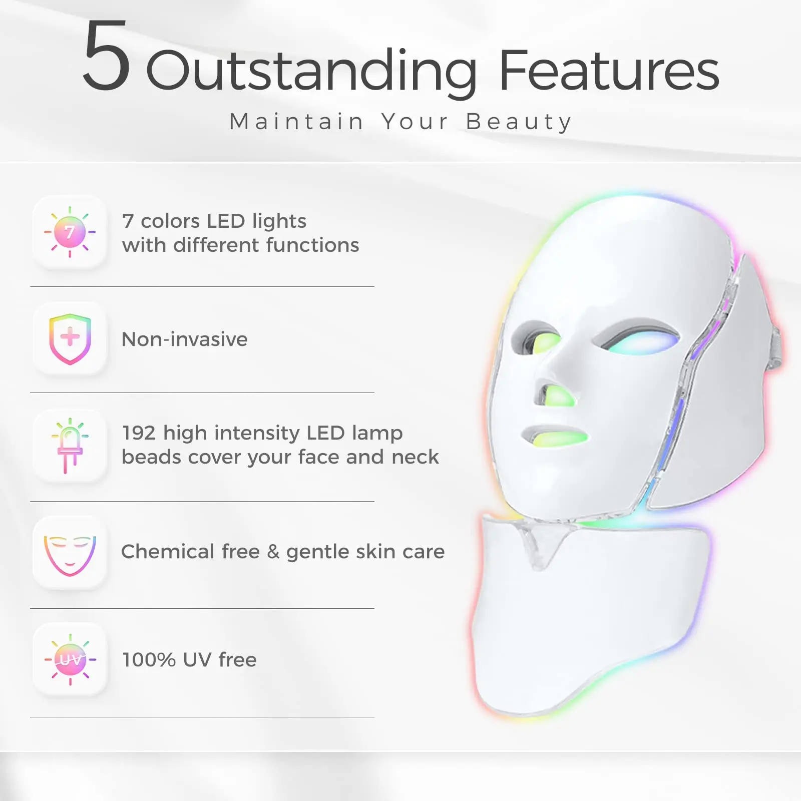 Terapia de luz LED de 7 colores, dispositivos faciales de belleza, terapia de luz roja, máscara Led para el cuidado de la piel, dispositivos de belleza para uso doméstico, máscara Led