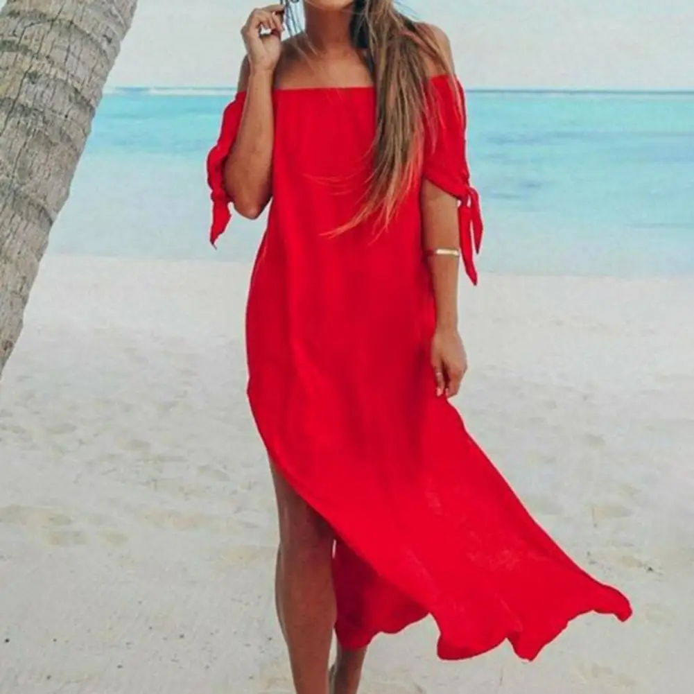 Chic Swimsuit Dress Mid Waist Comfortable Trendy Mid-calf Length Swimwear Dress  Cover-Up Dress Irregular