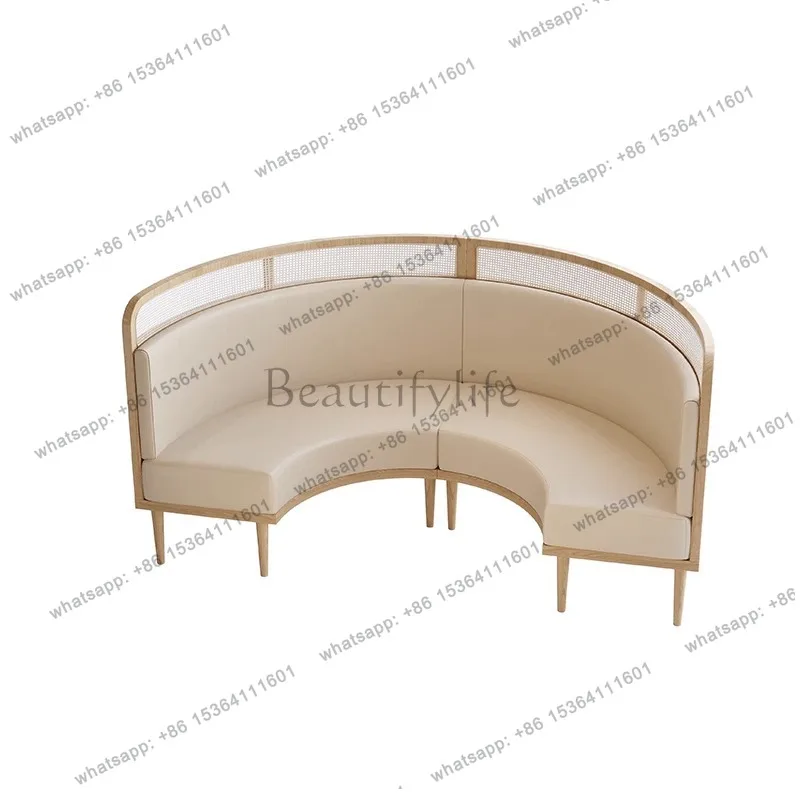 Nordic dining tables and chairs solid wood rattan oil wax leather card seat theme catering shop tables and chairs