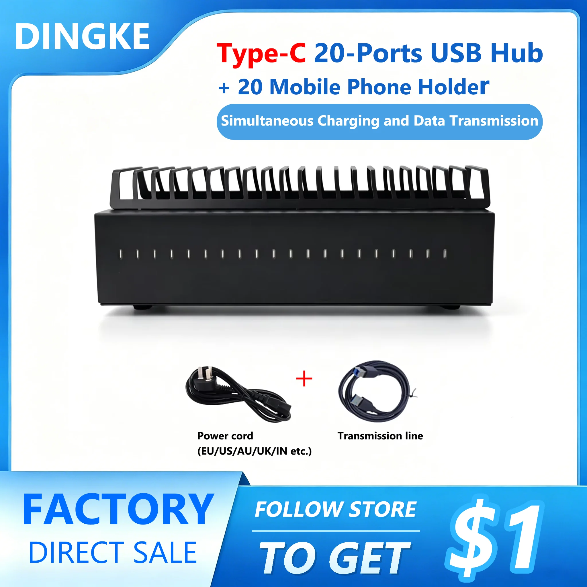 

20 Ports Type-C Charger Hub Box Phone Farm Android Control Box Batch Synchronization Control Unified Management Smartphones