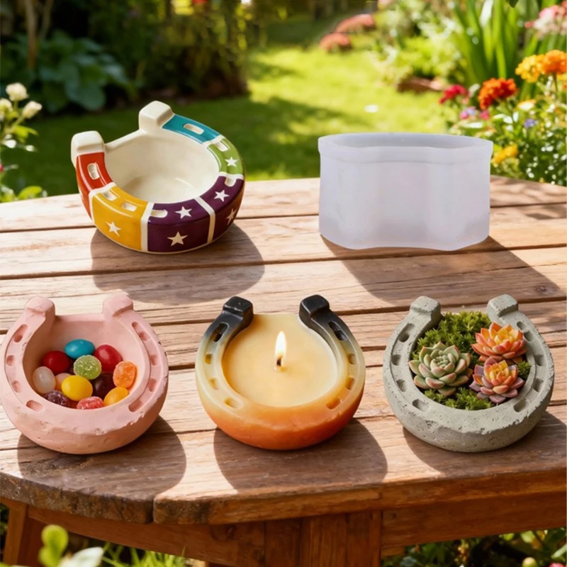 

Форма для цветов в форме подковы, креативная бетонная форма, силиконовая форма из смолы, персонализированная для настольных украшений, лотки для хранения, цветочные горшки