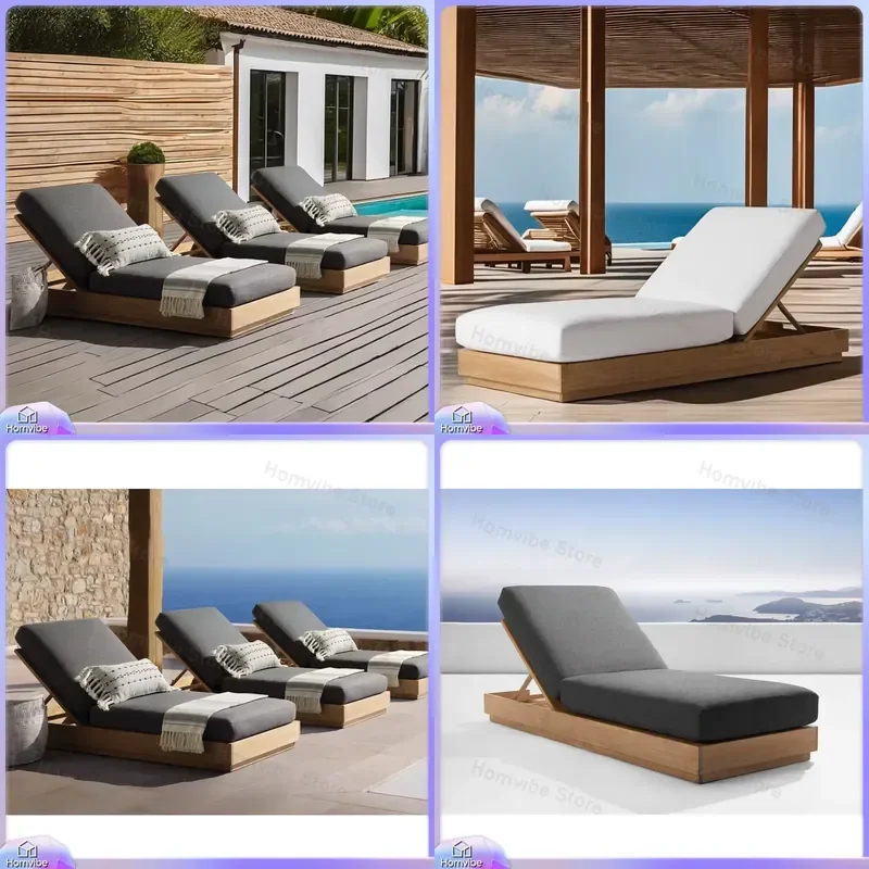 

Premium Teak Outdoor Lounge Chair for Patio Garden Balcony Sun Lounger Recliner with Adjustable Backrest and Armrests for