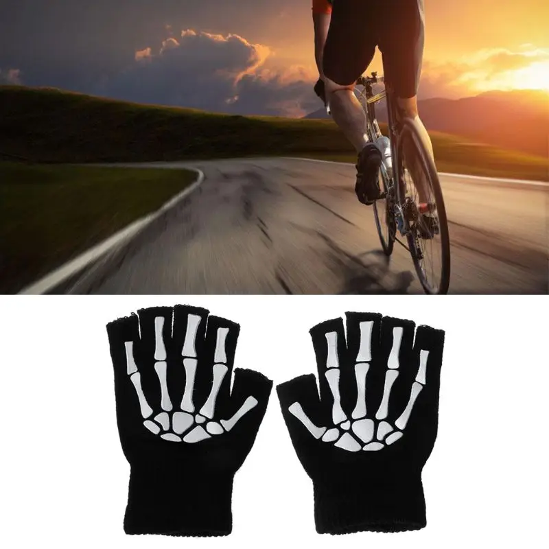 Guanti per maglieria testa di scheletro luminoso mezze dita dita intere stampa caldo traspirante uomo donna guanto Fitness attrezzatura da ciclismo