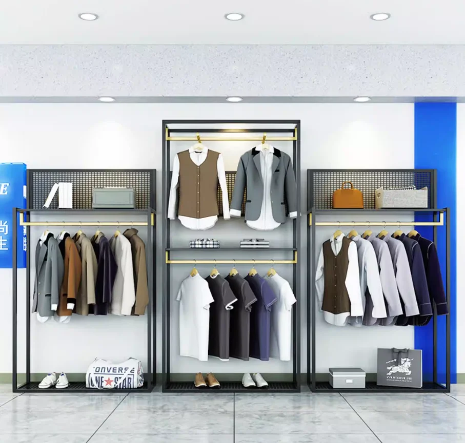 

IronworkClothing Store Display Rack Men's Clothing Store Double Shelf Suit Suit Display Cabinet Floor To Wall Combination Rack