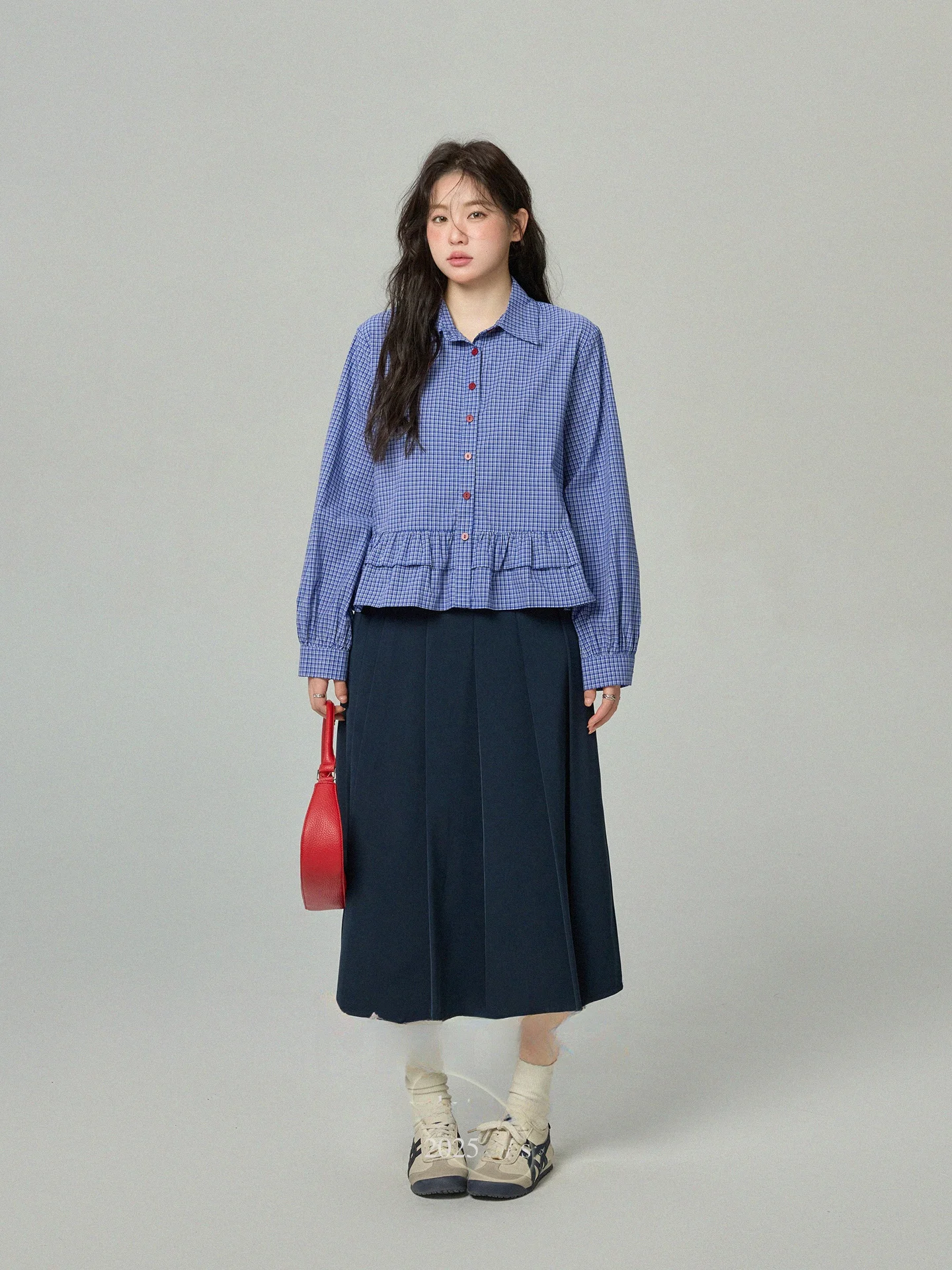 

Большие размеры, синяя клетчатая юбка Miu Sle, корейская версия, юбка с высокой талией, длинная све, осенняя одежда для молодых женщин