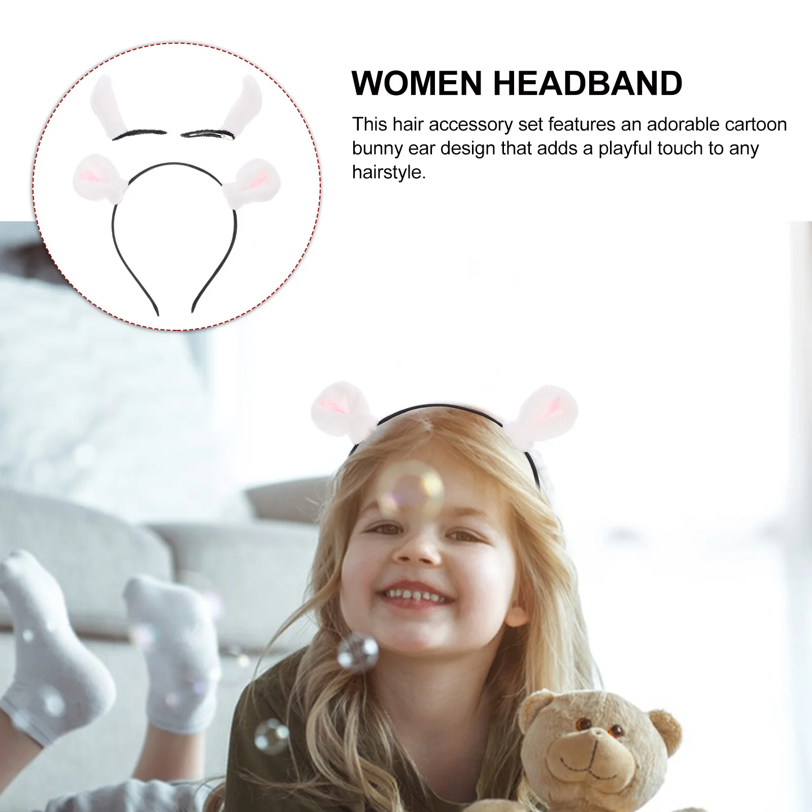 

1Set Adorable Bunny Ear Headband and Hair Clips Set Cute Cartoon Rabbit Ears Festival Party Costume Accessories