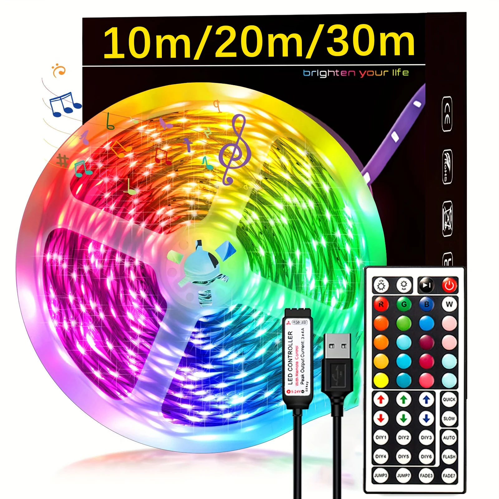 RGB Led Strip Lights 10m 20m 30m Led Lights for Room Remote control Flexible Ribbon for Home Bedroom Decor TV Backlights