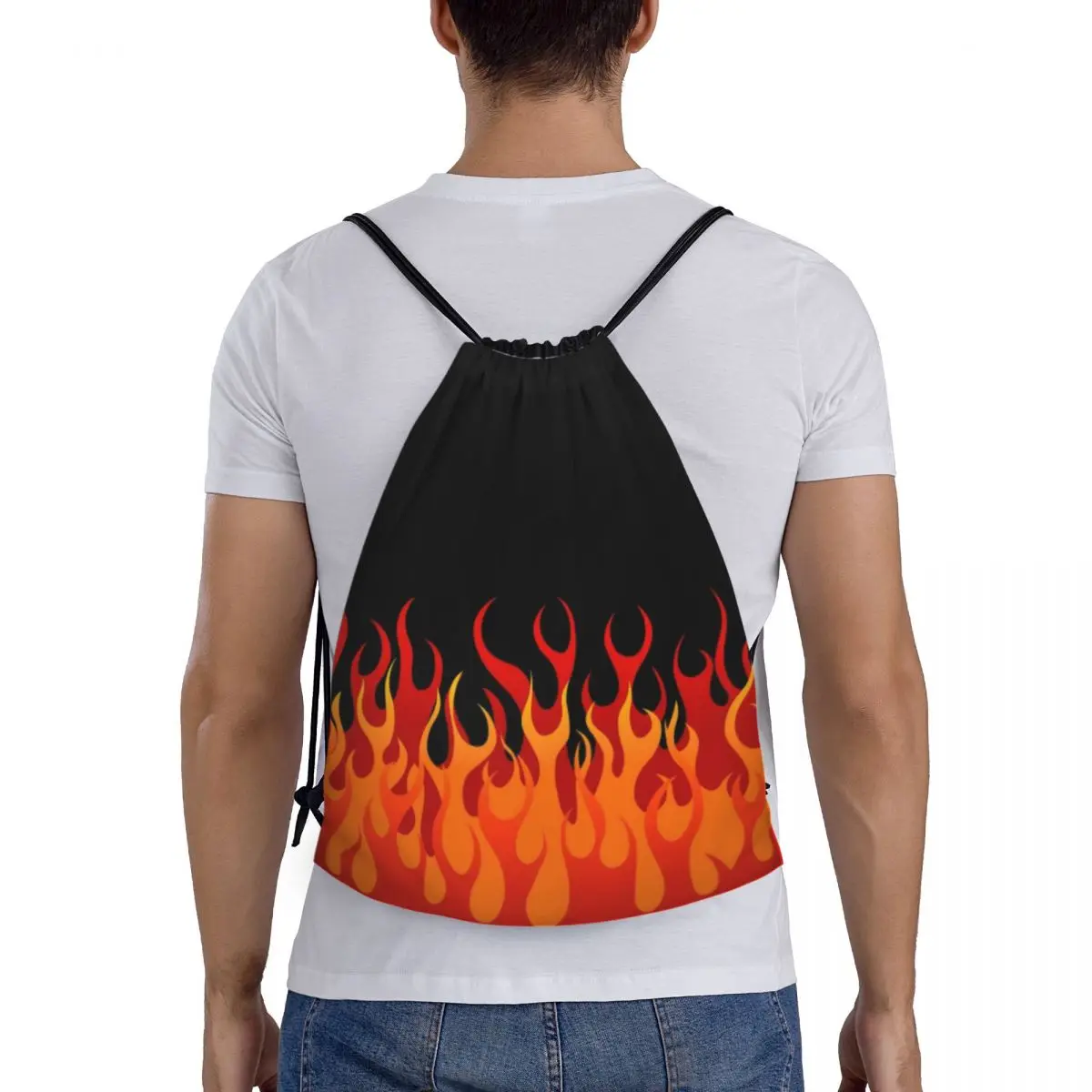 Custom Hot Fire Red Flames Drawstring Bag for Training Yoga Backpacks Men Women Vintage Aesthetic Pop Art Sports Gym Sackpack