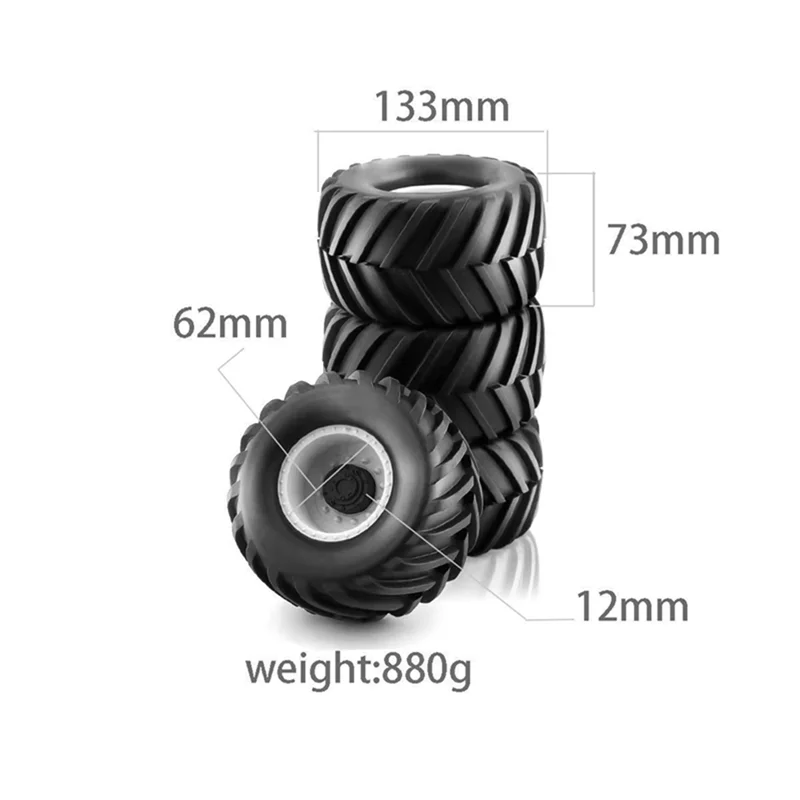 1/10 Super Wheels Tires 133X73mm Truck Tires For 1:10 RC Monster Truck Mk2 Axial Kyosho Tamiya Hpi Trax Spare Accessories A